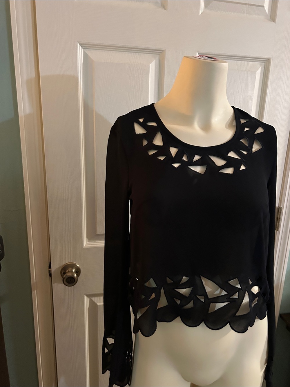 Nanette Lepore Black Long-Sleeve Top with Cutout Trim